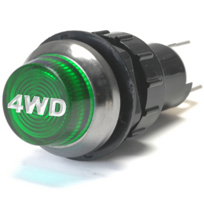 K4 Large Flashing Green Indicator Light 4wd Engraved For Four Wheel Drive Bolts Into A 3 4 Inch Hole