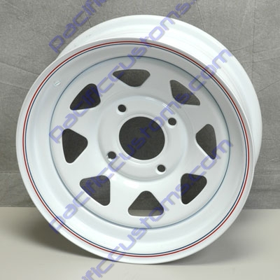 White Baja Style Steel Wheel 8 Wide By 15 Diameter 4 Lug Vw 130Mm Bolt Pattern 3.5 Back Spacing